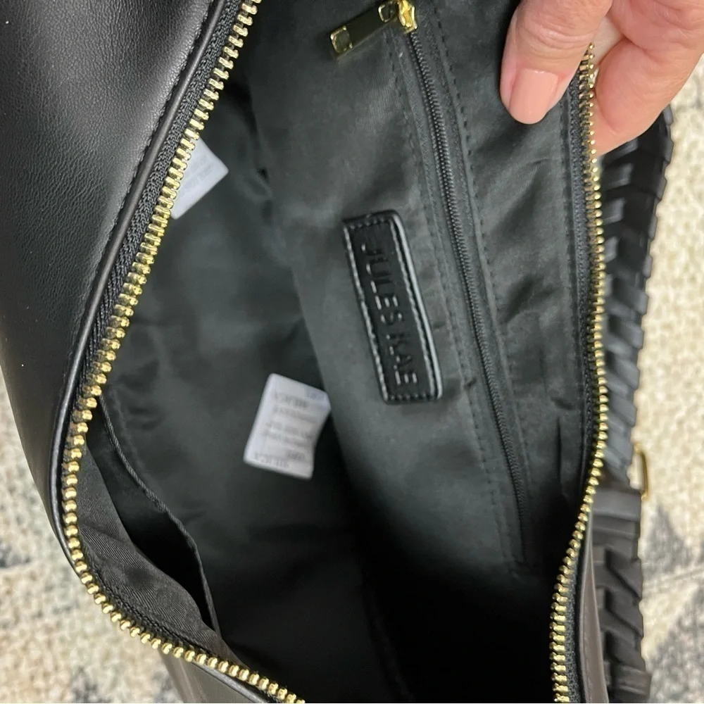 Jules Kae Zola Moon Hobo Shoulder Bag. NWT. Black Vegan Leather. Large #376